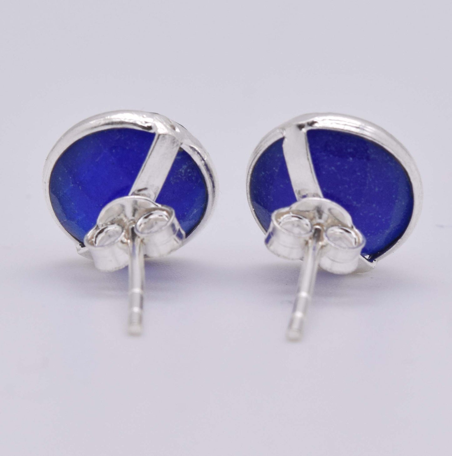 925 Solid Sterling Silver Simulated Faceted Blue Sapphire Stud Earring
