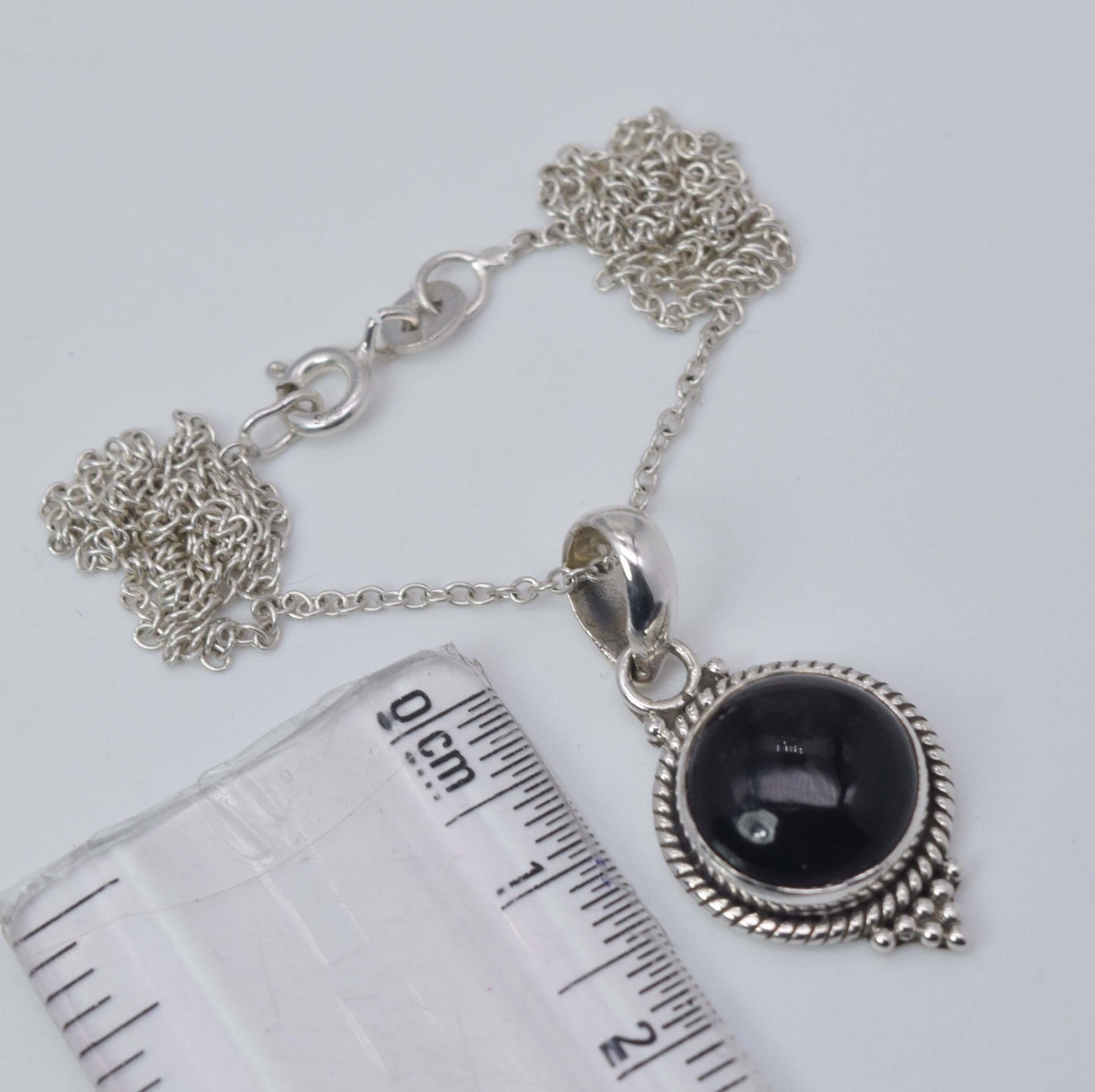 925 Solid Sterling Silver Black Onyx Chain Pendant-19 Inch
