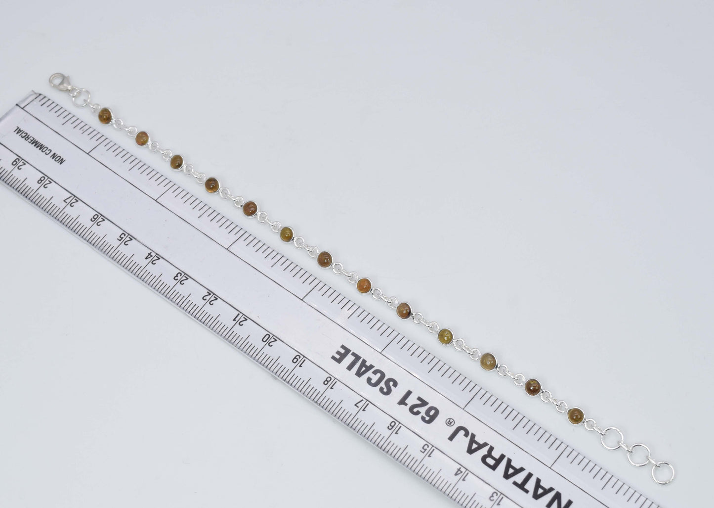 925 Solid Sterling Silver Yellow Tourmaline HANDMADE BRACELET -8 Inch