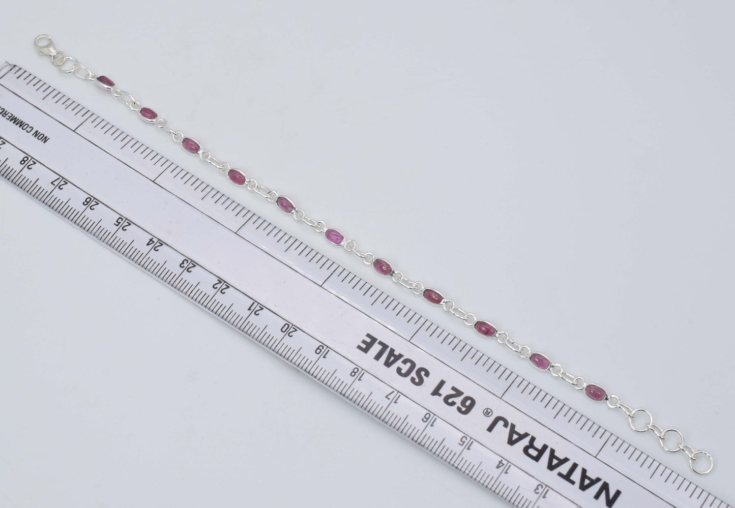 925 Solid Sterling Silver Pink Tourmaline HANDMADE BRACELET -7.8 Inch