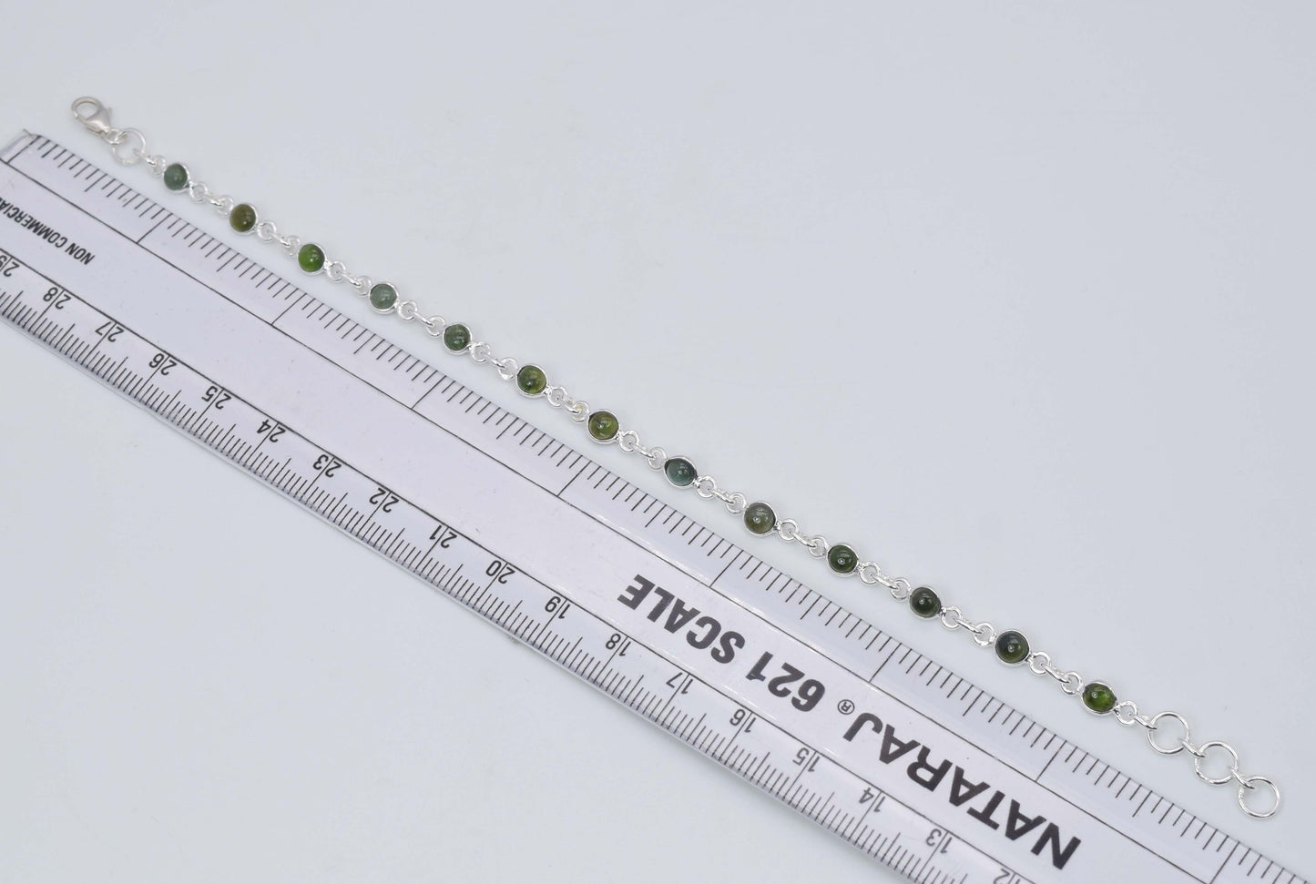 925 Solid Sterling Silver Green Tourmaline HANDMADE BRACELET -8 Inch