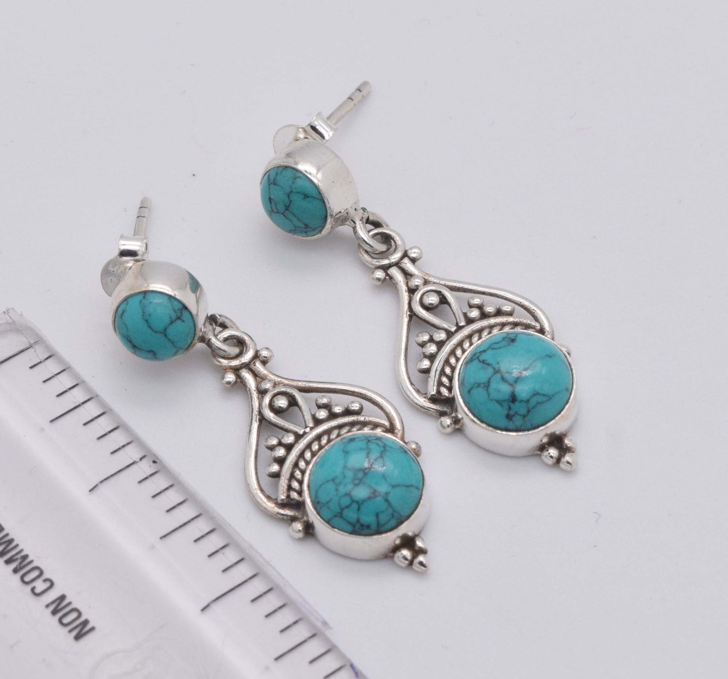 925 Solid Sterling Silver Blue Turquoise Stud Earring