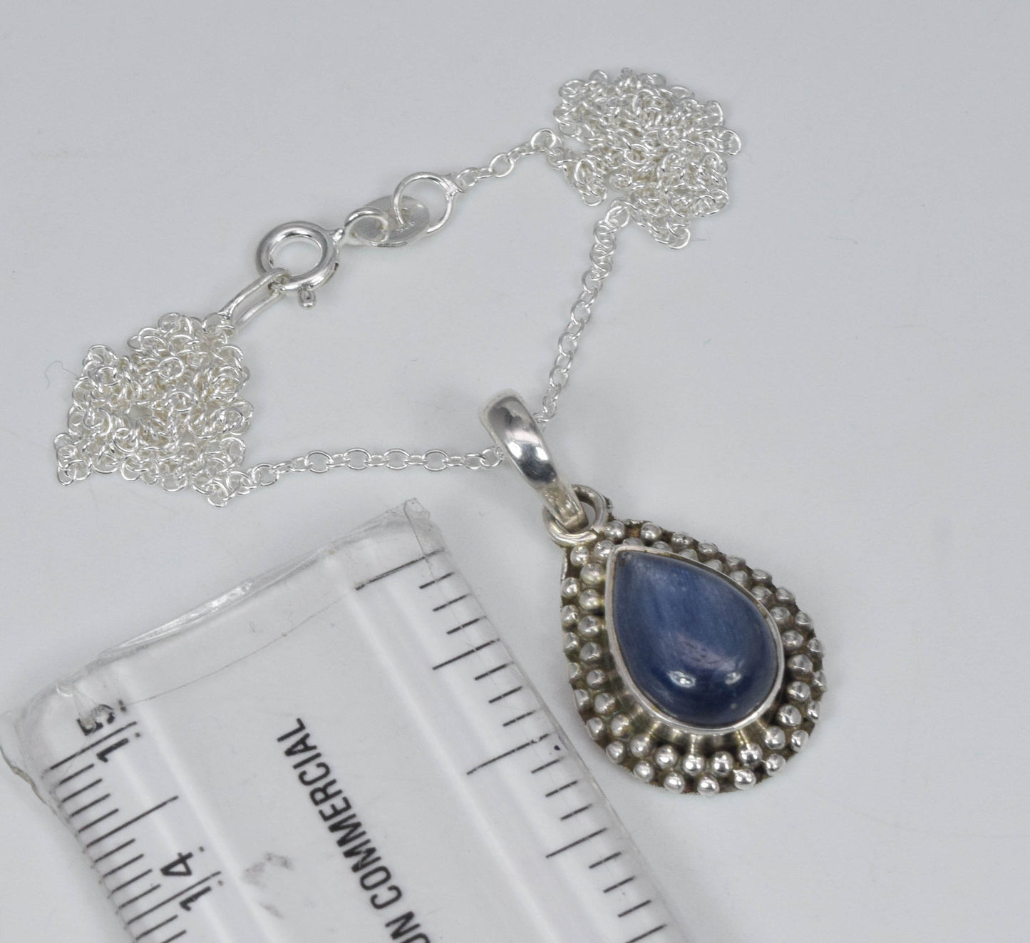 925 Solid Sterling Silver Blue Kynite Chain Pendant
