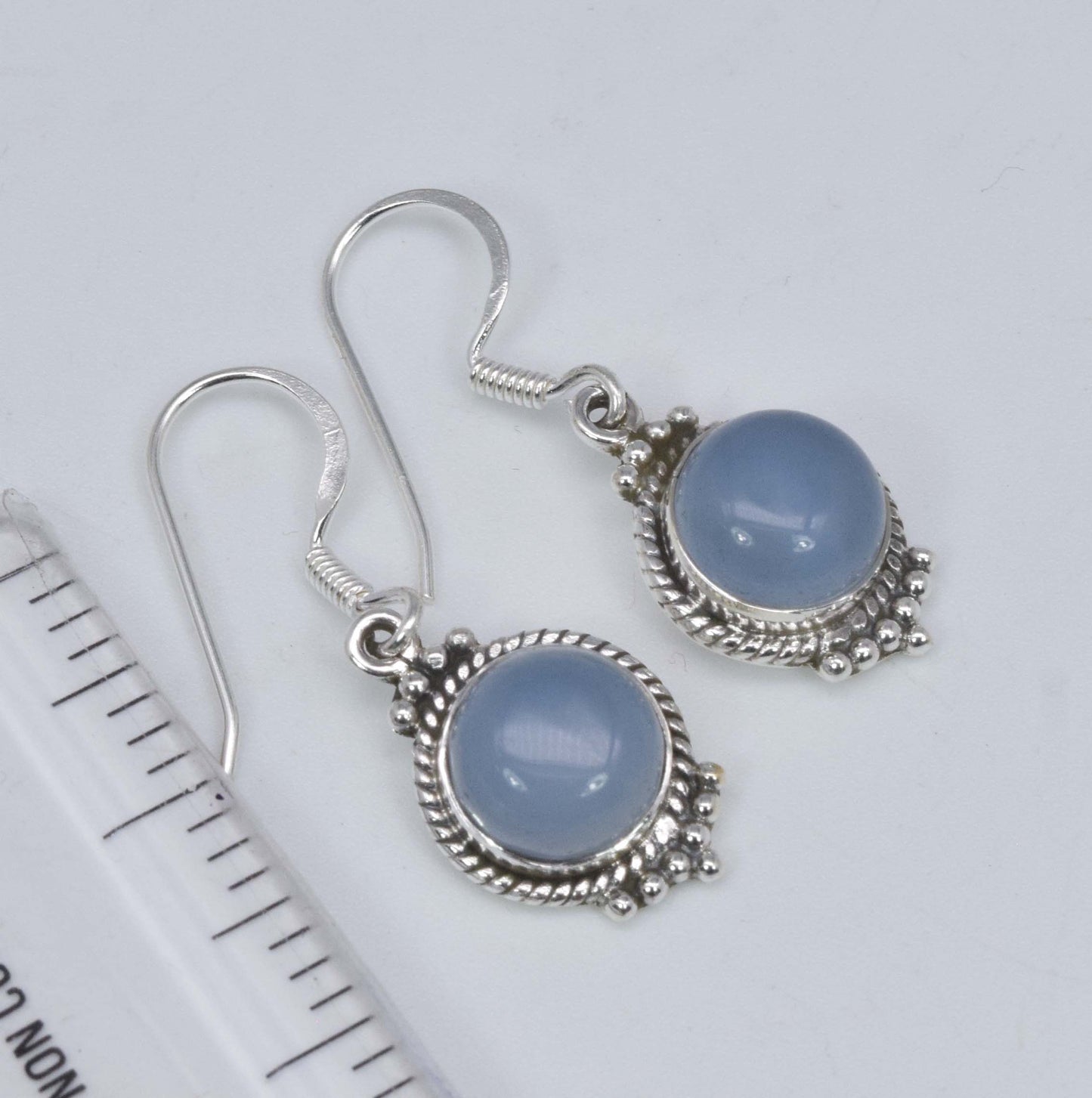 925 Solid Sterling Silver Blue Chalcedony Hook Earring-1.3 Inch