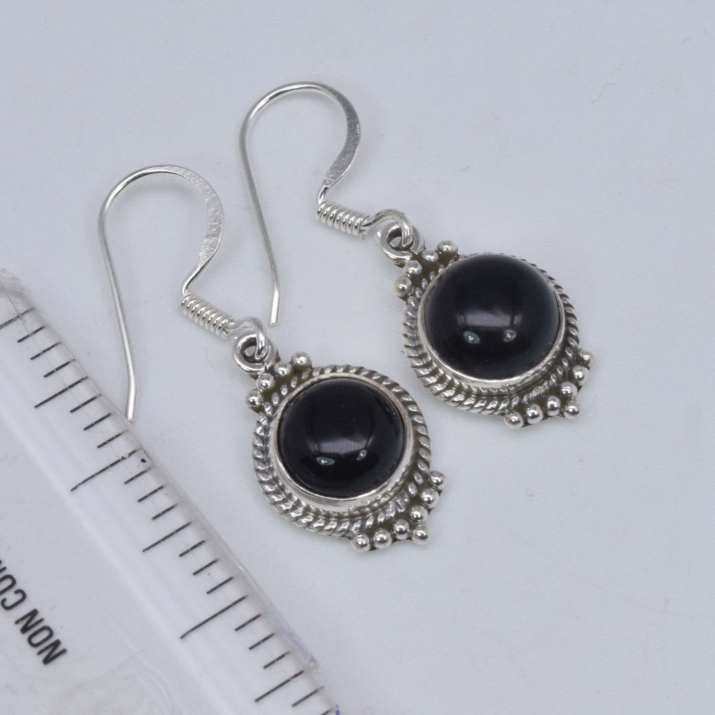 925 Solid Sterling Silver Black Onyx Hook Earring-1.3 Inch