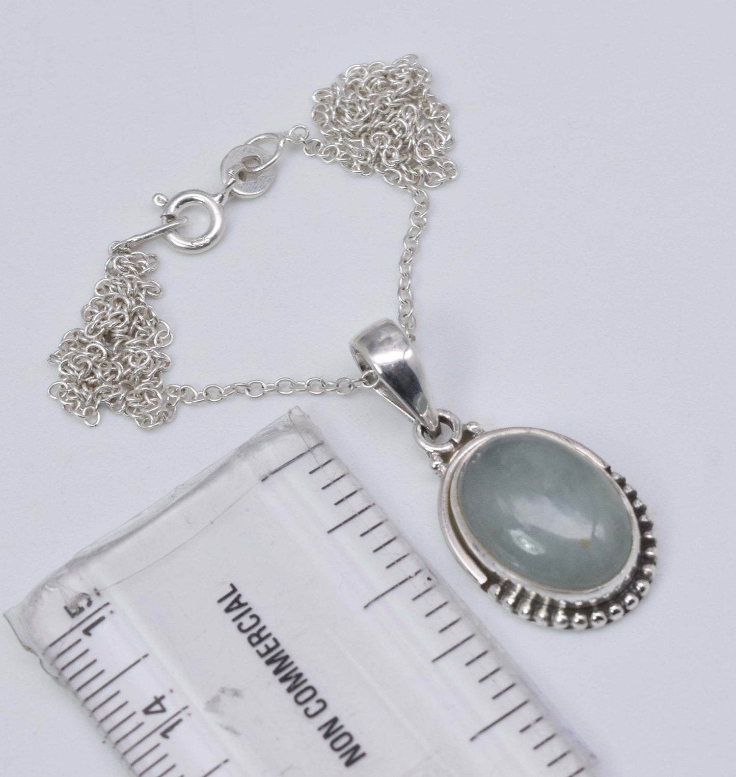 925 Solid Sterling Silver Aquamarine Chain Pendant-19 Inch