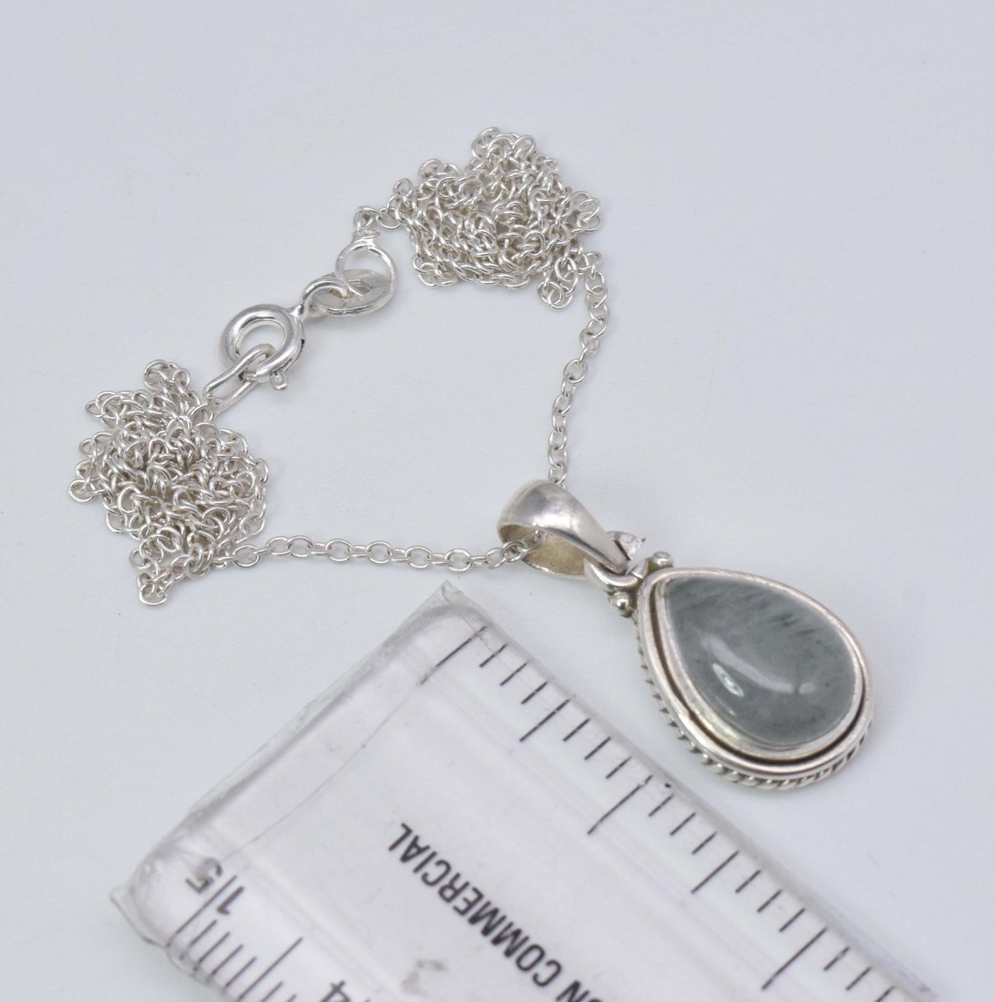 925 Solid Sterling Silver Aquamarine Chain Pendant-19 Inch