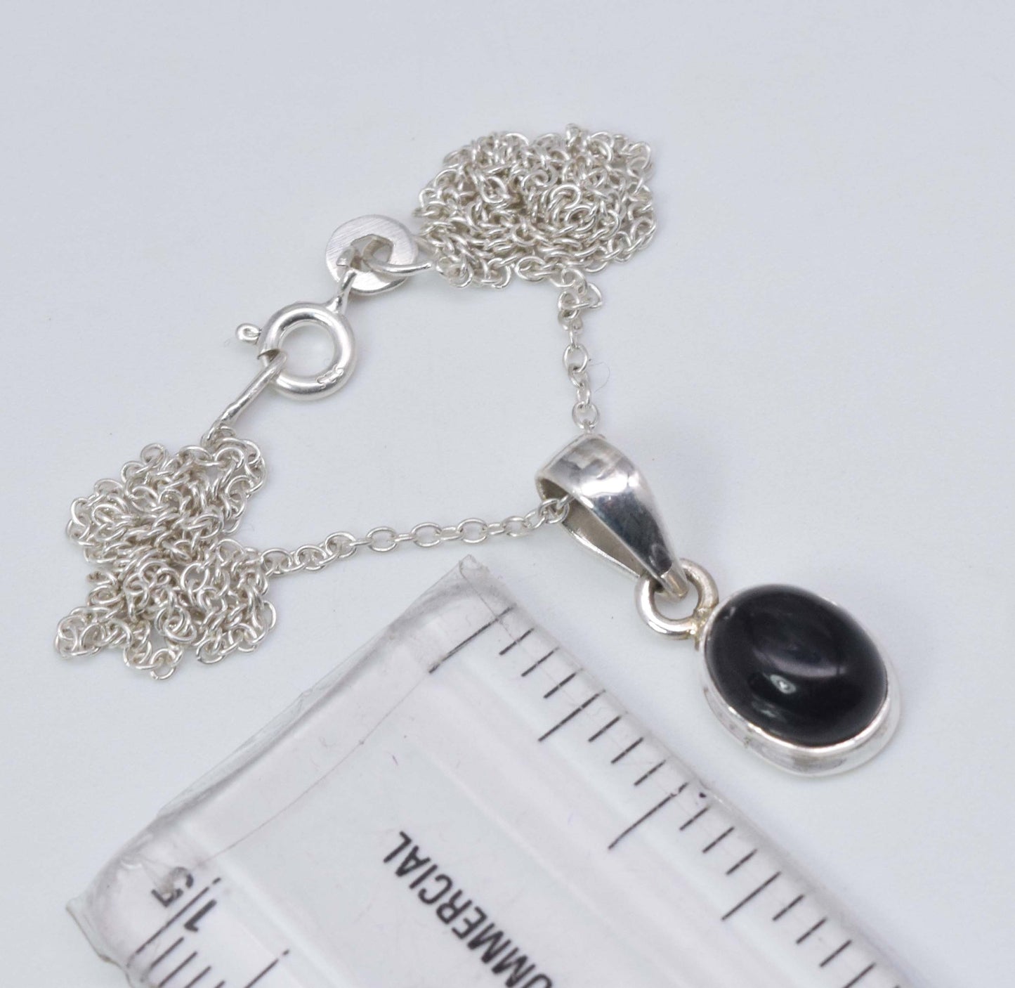925 Solid Sterling Silver Black Onyx Chain Pendant-18.8 Inch