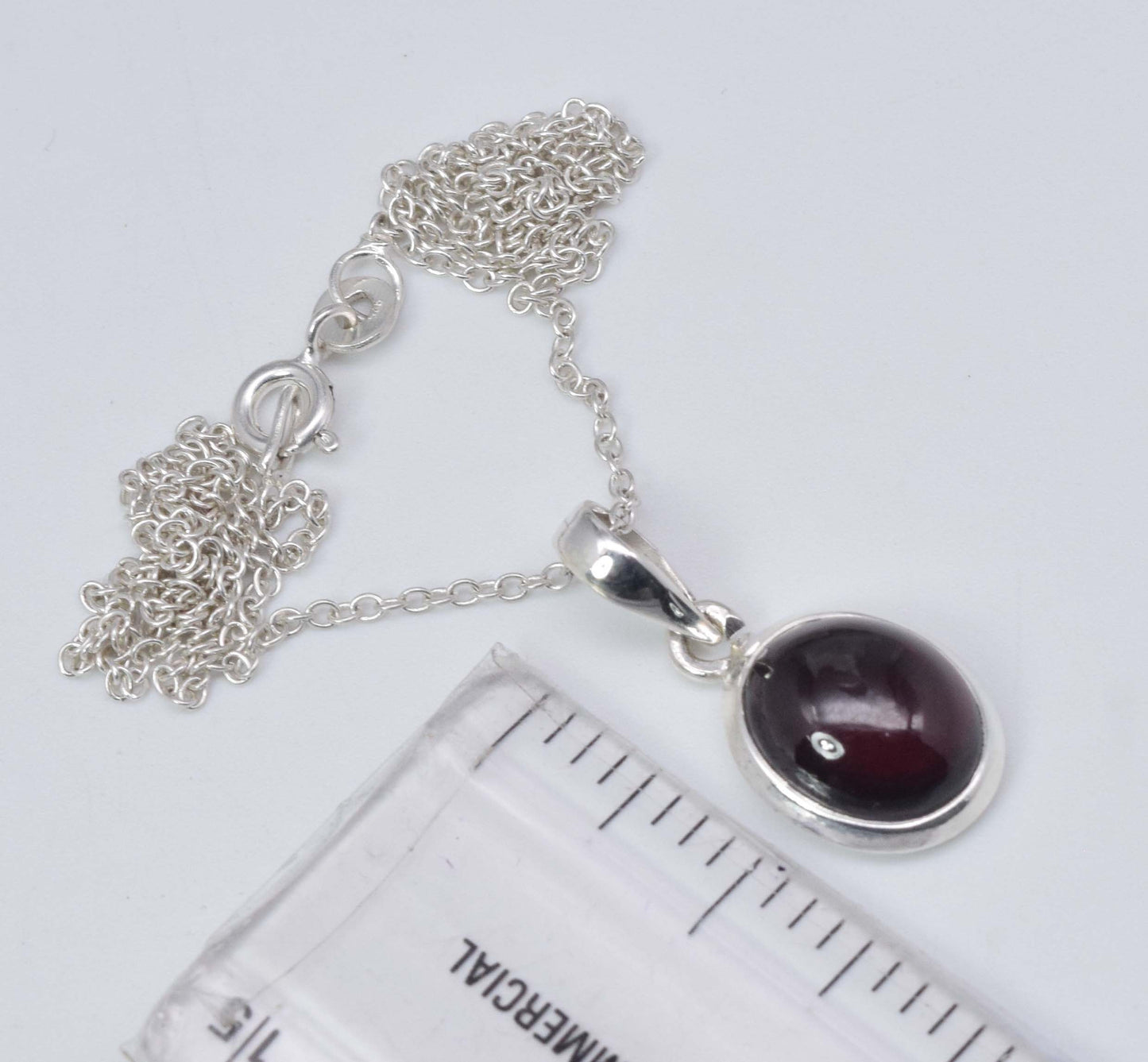 925 Solid Sterling Silver Red Garnet Chain Pendant-18.8 Inch