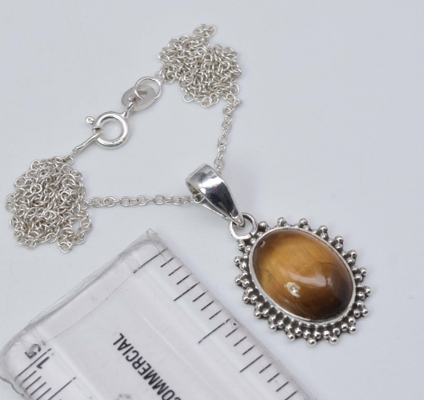 925 Solid Sterling Silver Tiger's Eye Chain Pendant-19.2 Inch