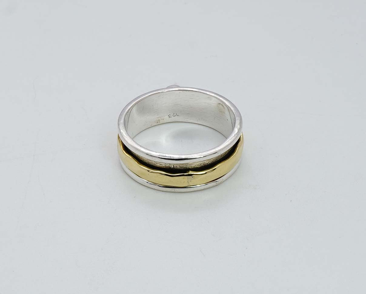 925 Solid Sterling Silver Two Tone Spinner Band Ring - 6.4 Gram