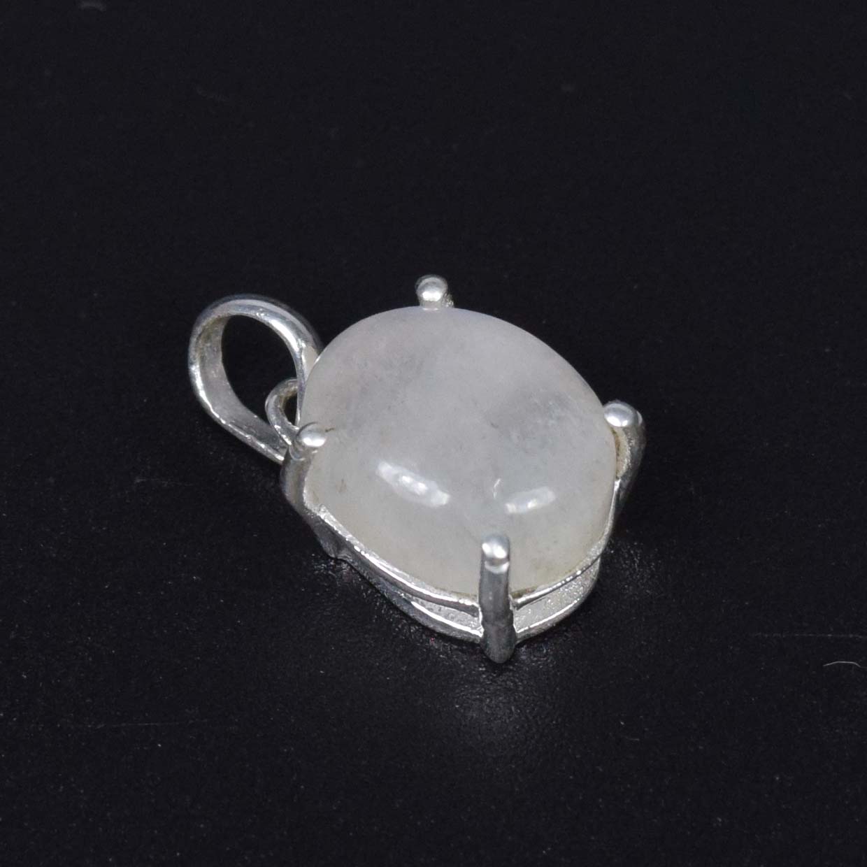 925 Solid Sterling Silver White Rainbow Moonstone Pendant-0.7 INCH