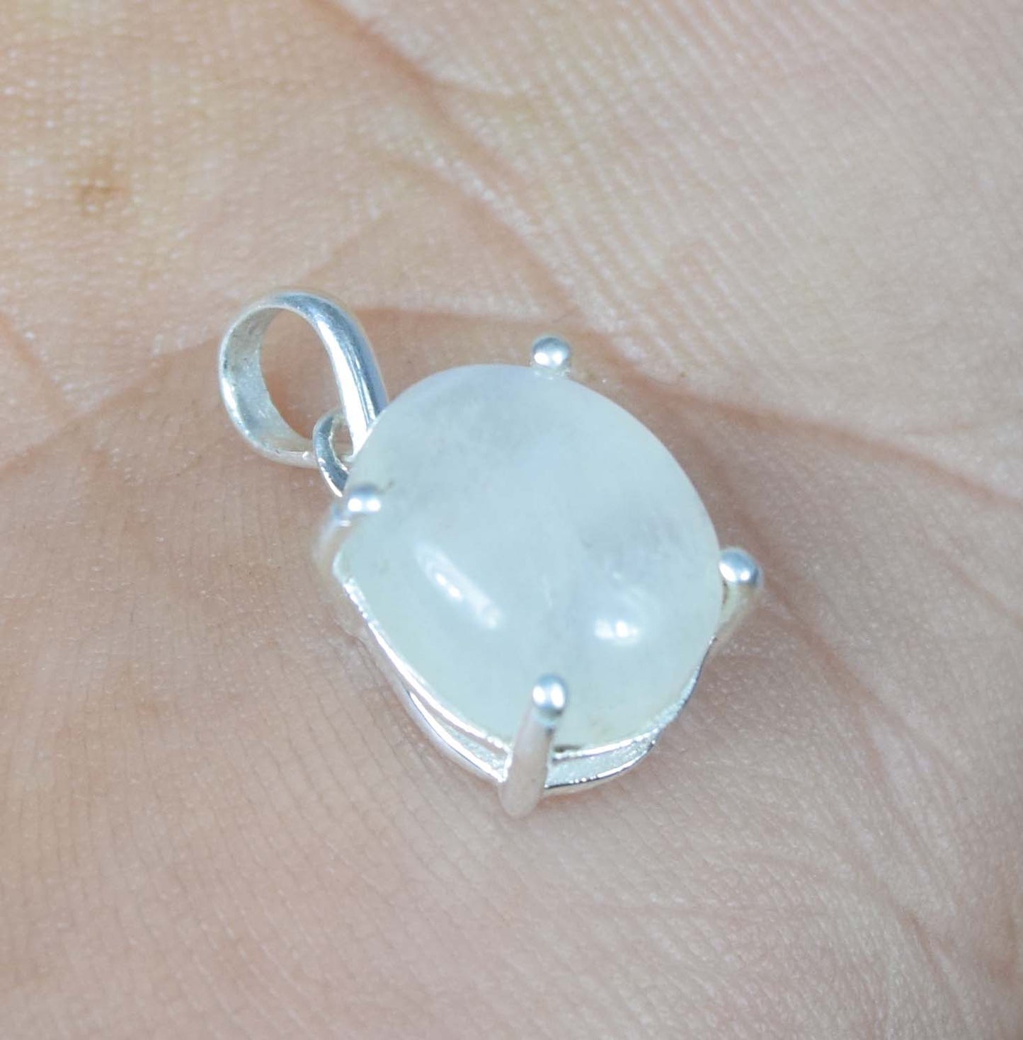 925 Solid Sterling Silver White Rainbow Moonstone Pendant-0.7 INCH