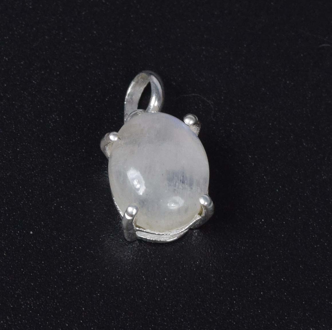 925 Solid Sterling Silver White Rainbow Moonstone Pendant-0.7 INCH