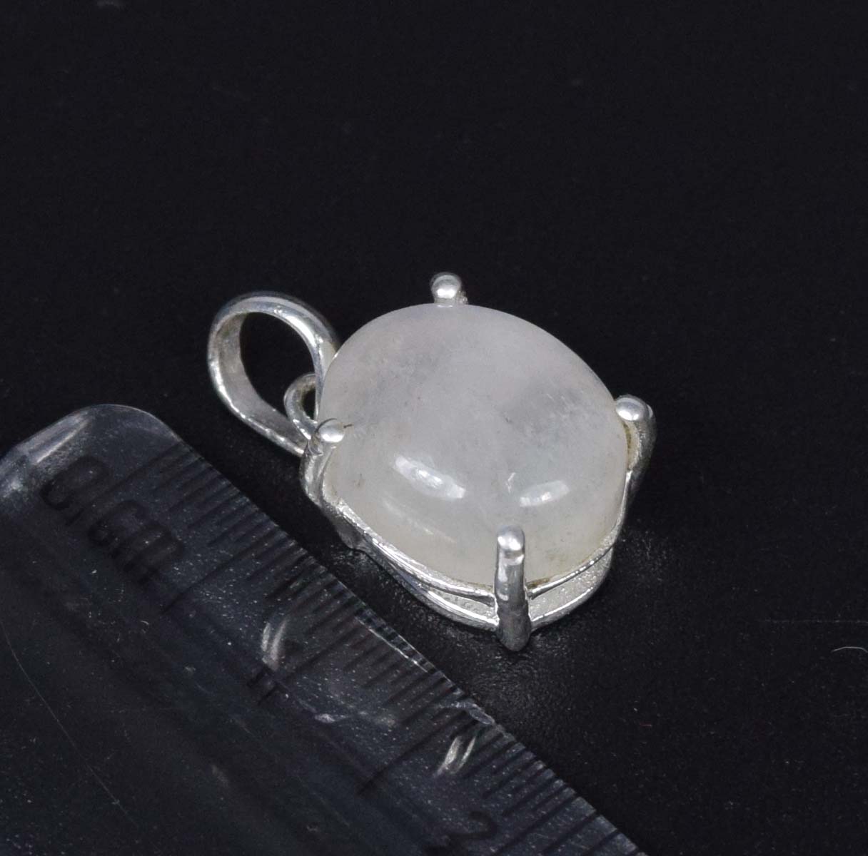 925 Solid Sterling Silver White Rainbow Moonstone Pendant-0.7 INCH
