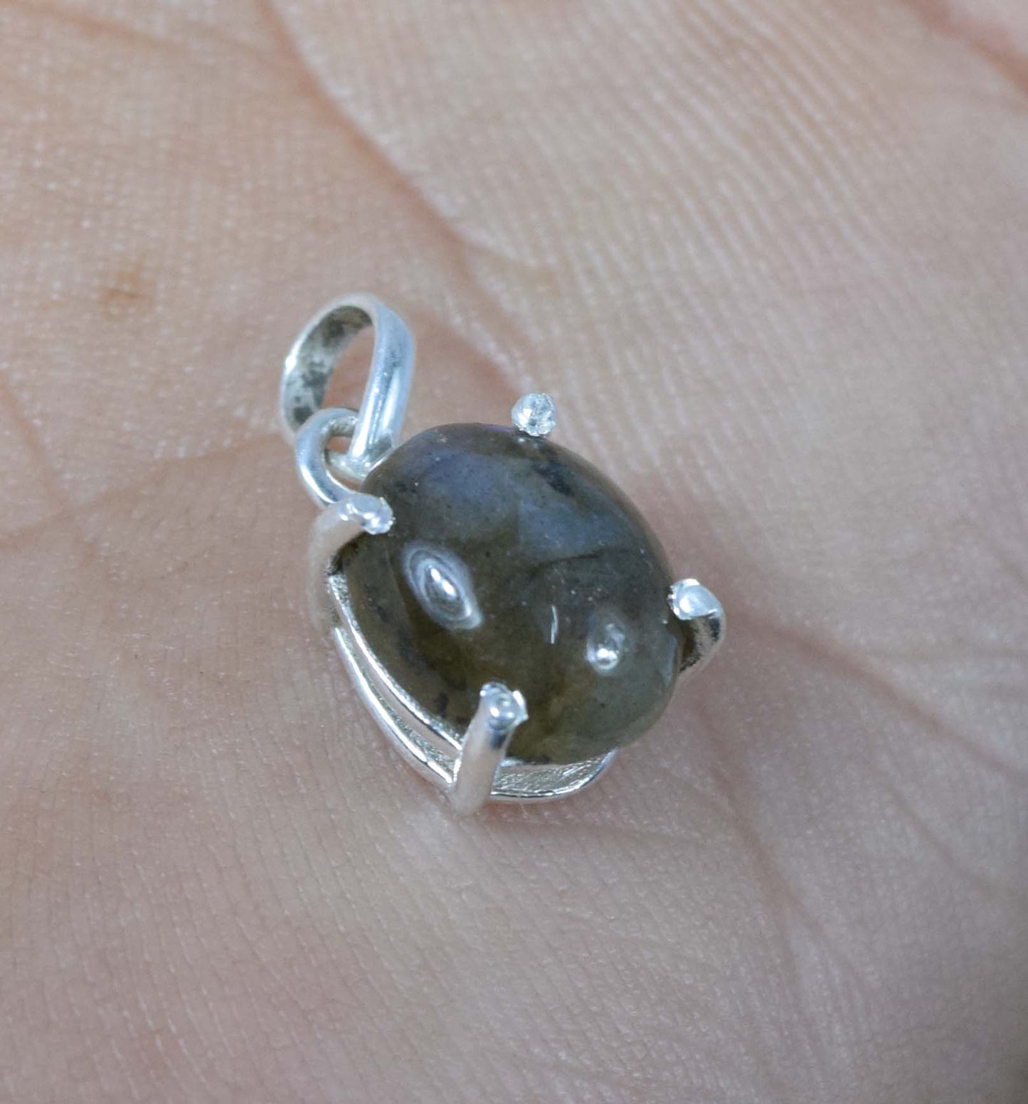 925 Solid Sterling Silver Labradorite Pendant-0.7 INCH