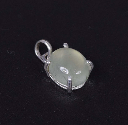 925 Solid Sterling Silver Green Prehnite Pendant-0.7 INCH