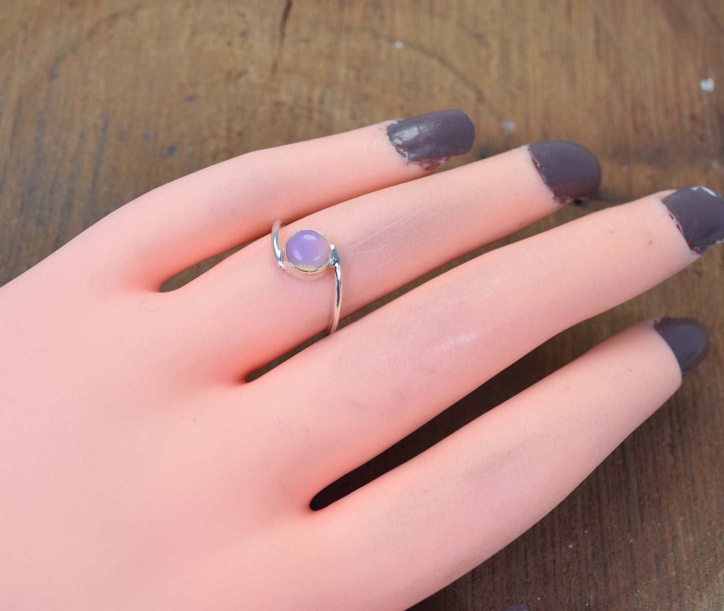 925 Solid Sterling Silver Milky Opalite Ring-9 us
