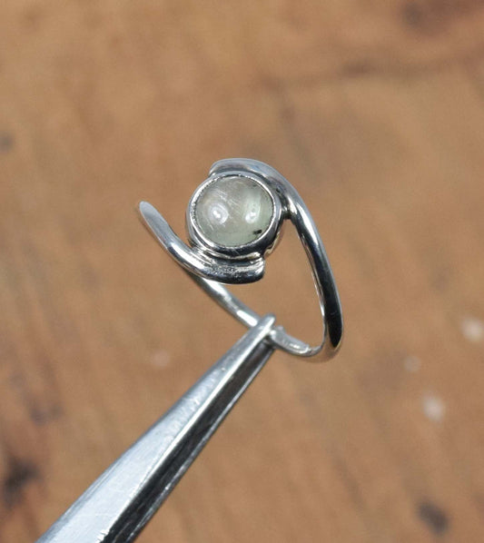 925 Solid Sterling Silver Green Prehnite Ring-6 us