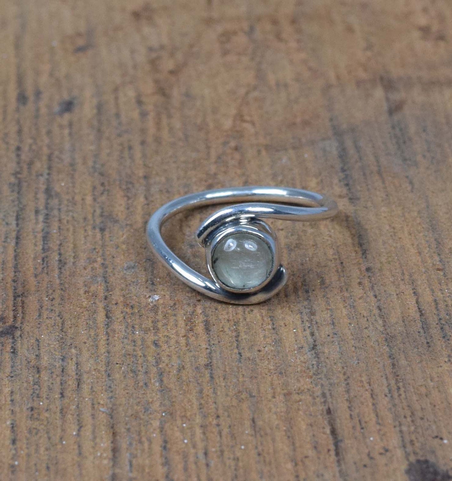 925 Solid Sterling Silver Green Prehnite Ring-6 us