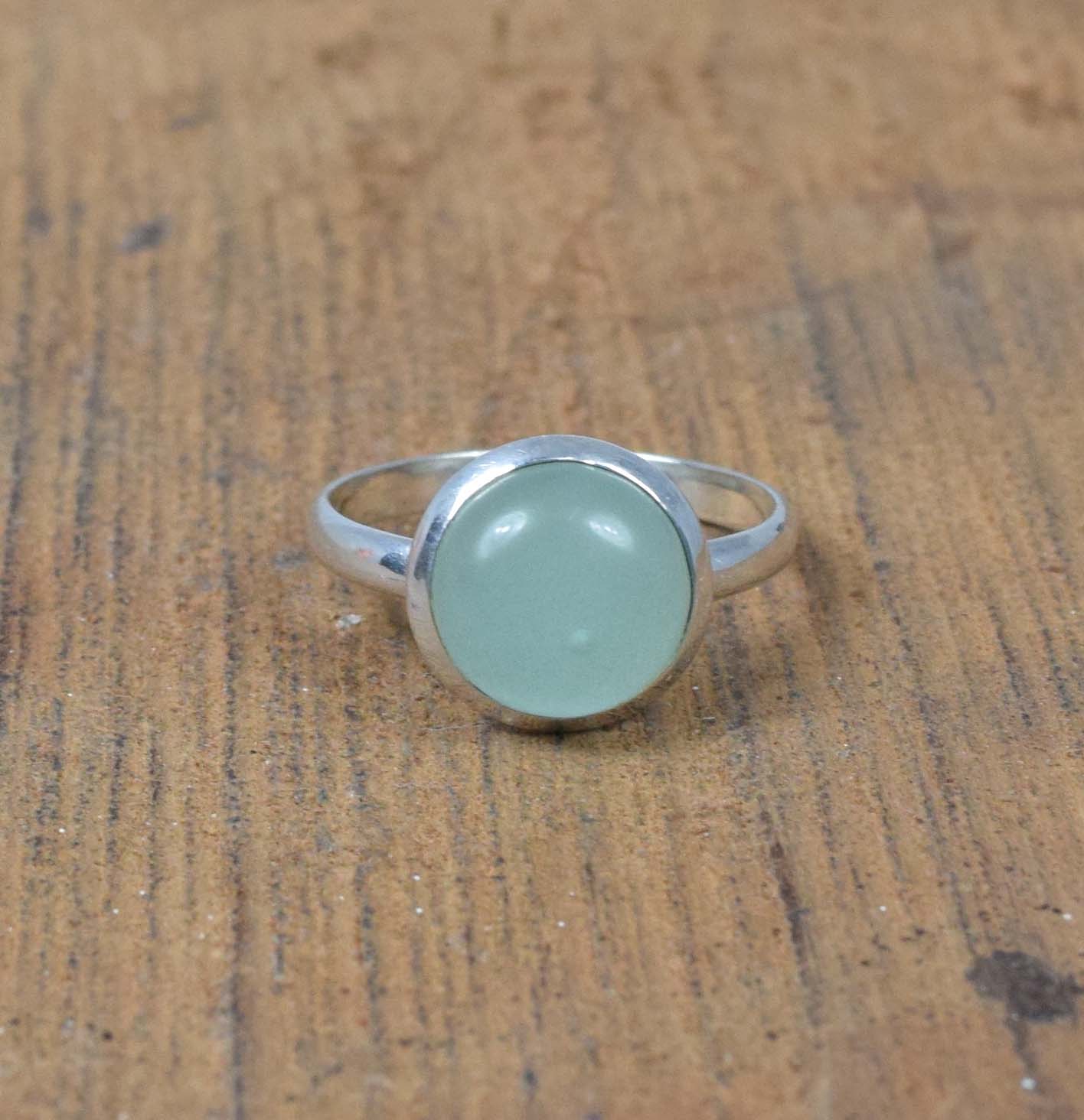 925 Solid Sterling Silver Aqua Chalcedony Ring-9 us