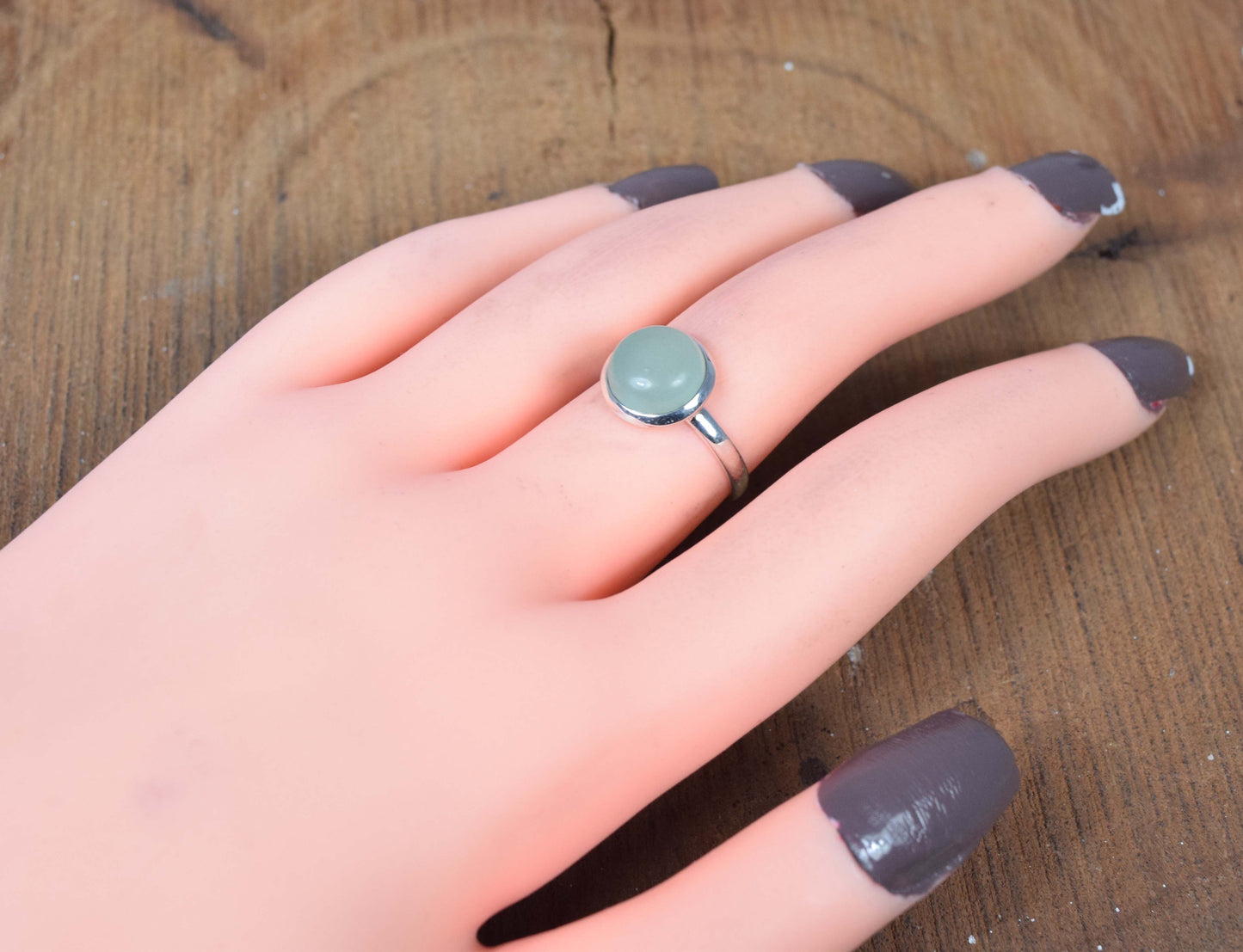 925 Solid Sterling Silver Aqua Chalcedony Ring-9 us