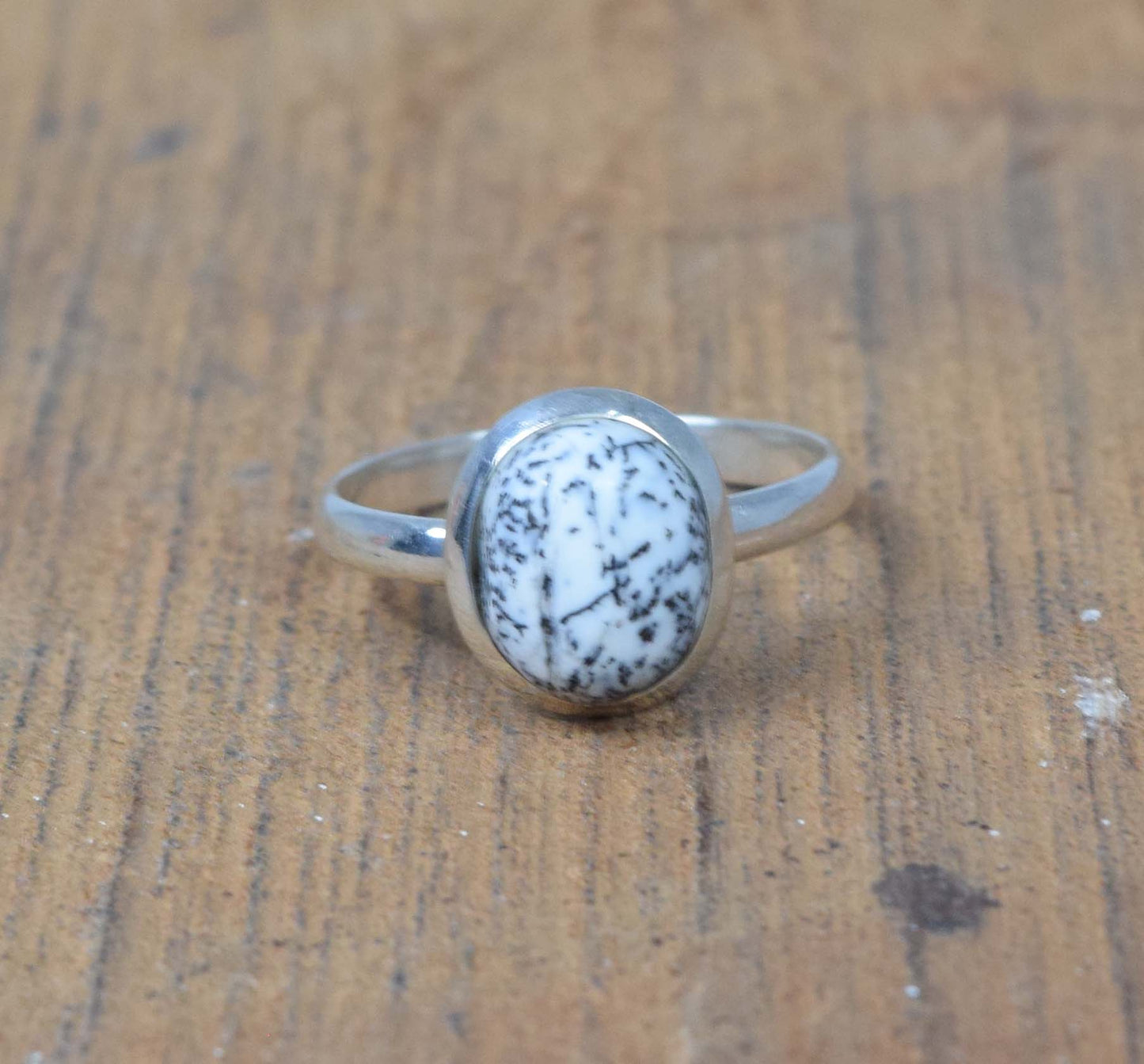 925 Solid Sterling Silver Dendrite Opal Ring-6 us