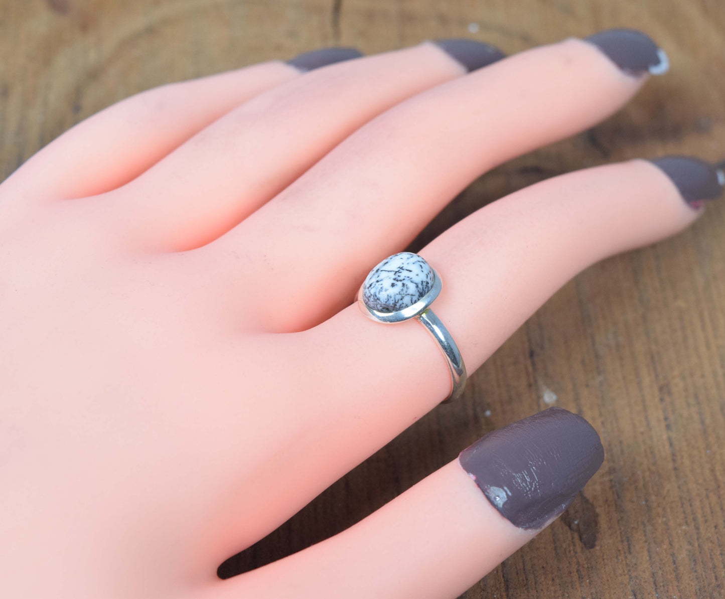 925 Solid Sterling Silver Dendrite Opal Ring-6 us