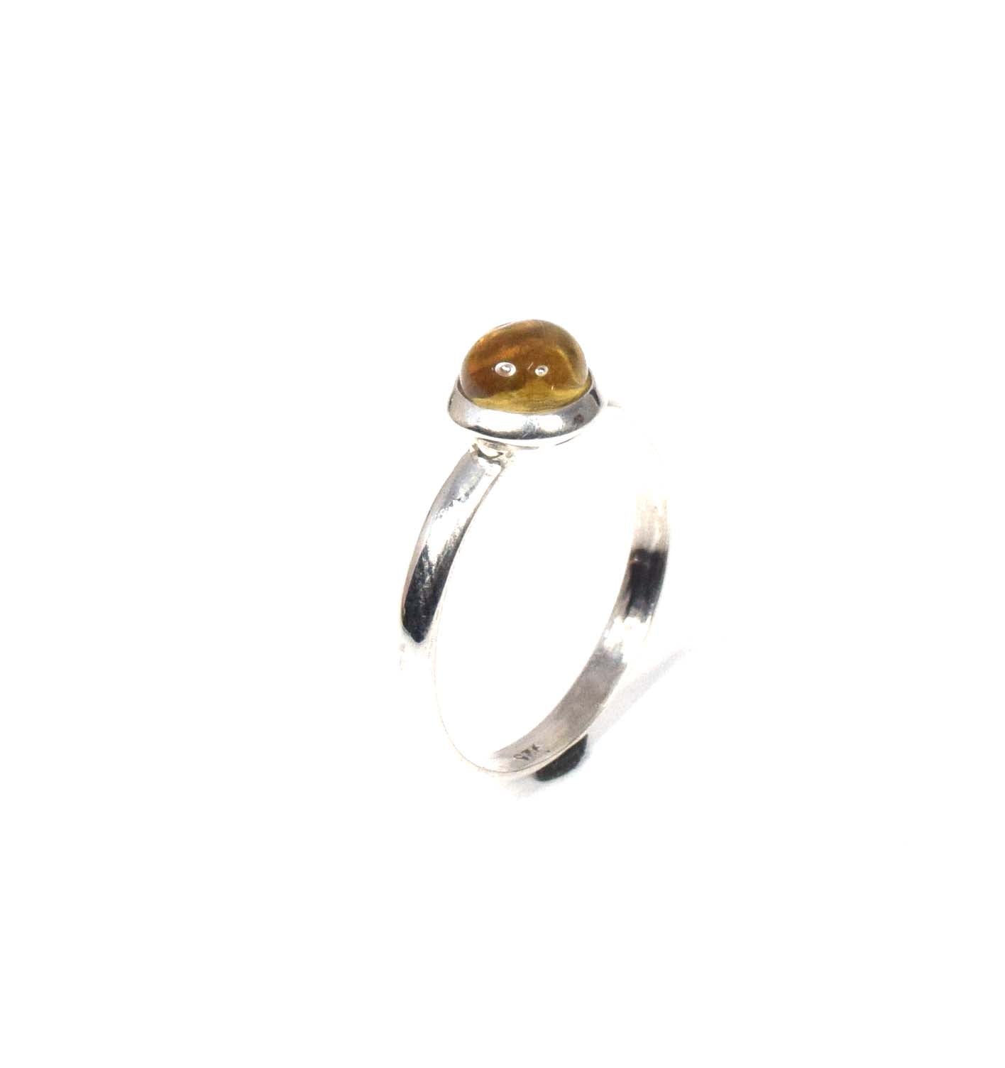 925 Solid Sterling Silver Lab Yellow Amber Ring-8 us