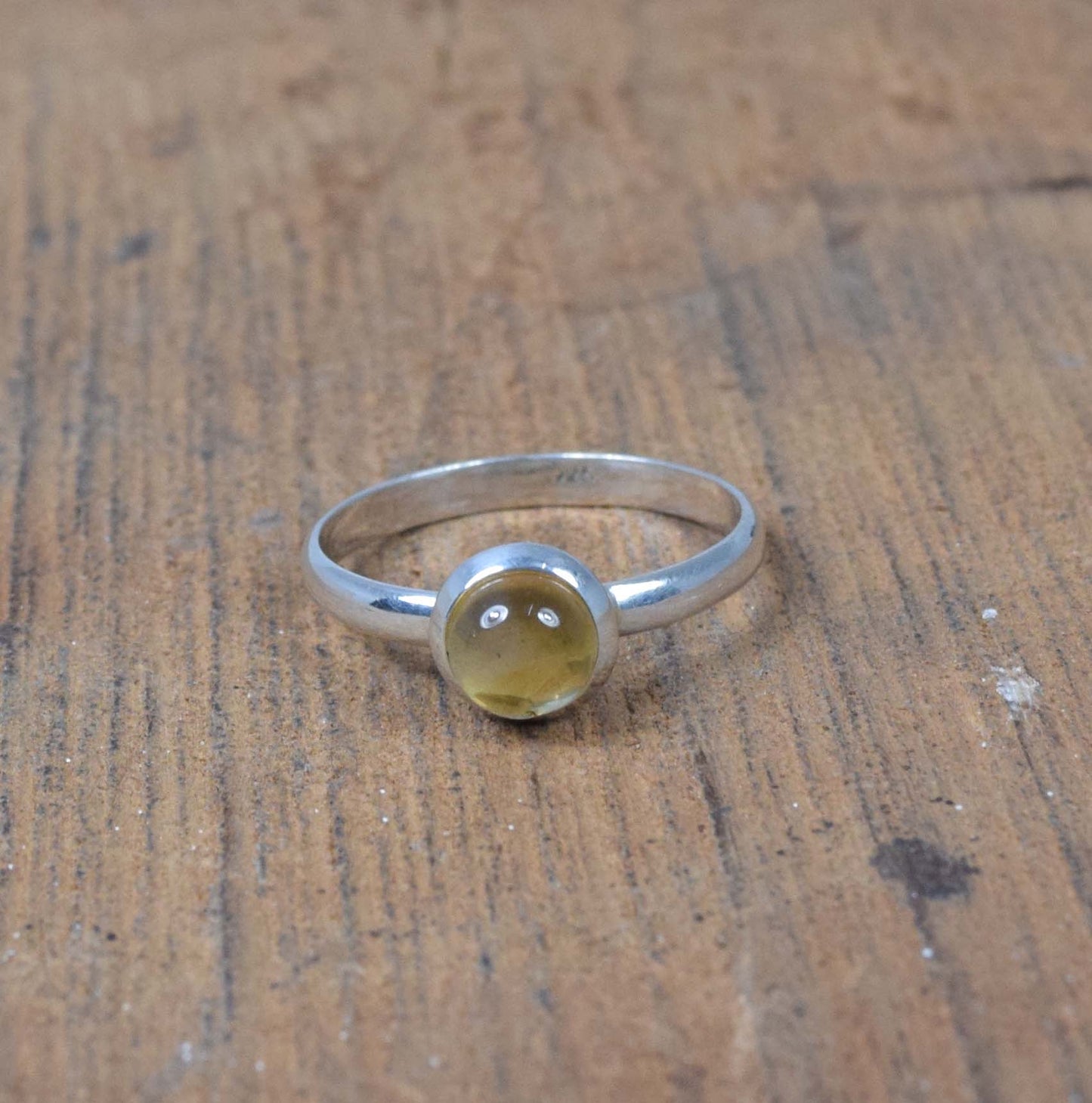 925 Solid Sterling Silver Lab Yellow Amber Ring-8 us