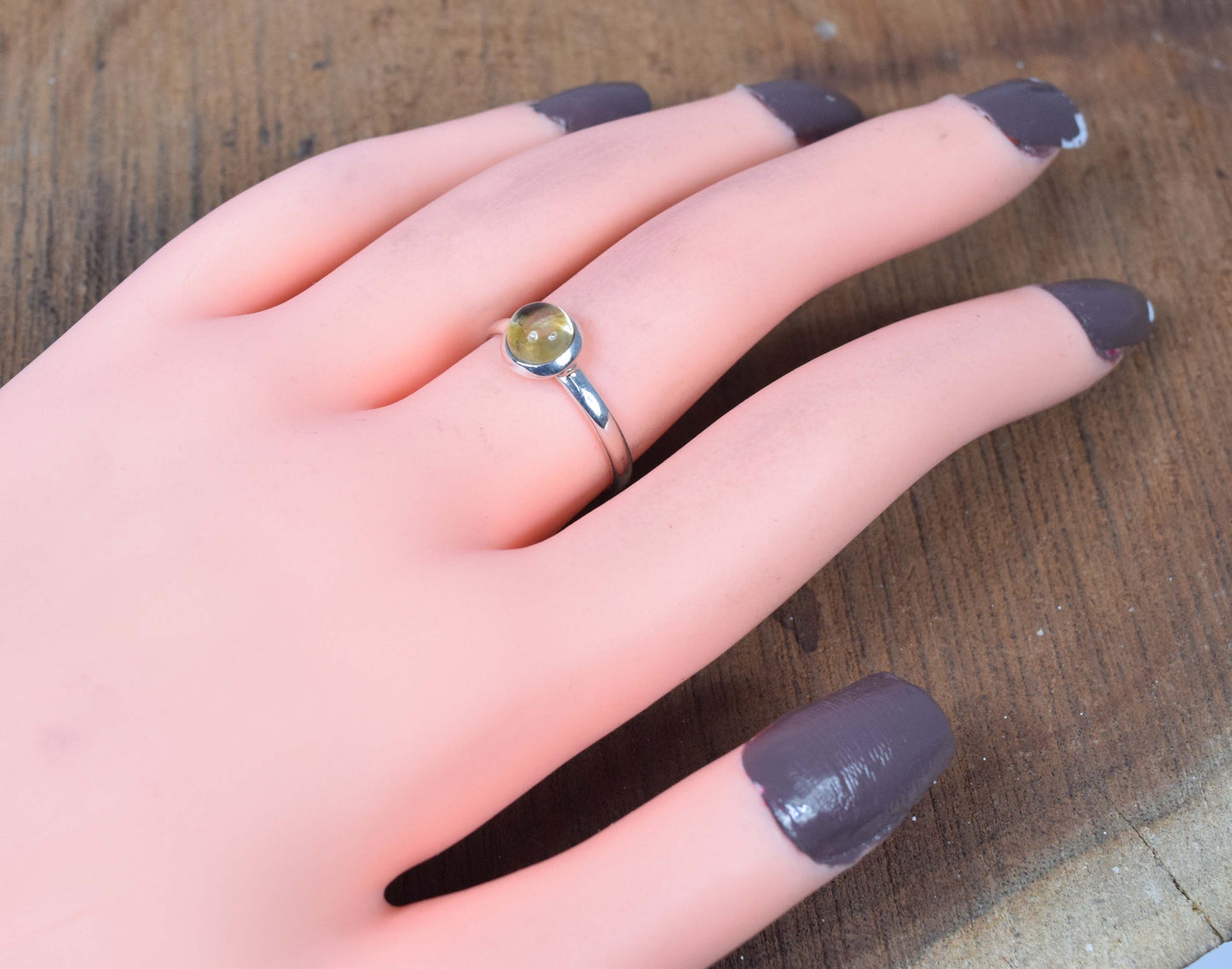 925 Solid Sterling Silver Lab Yellow Amber Ring-8 us
