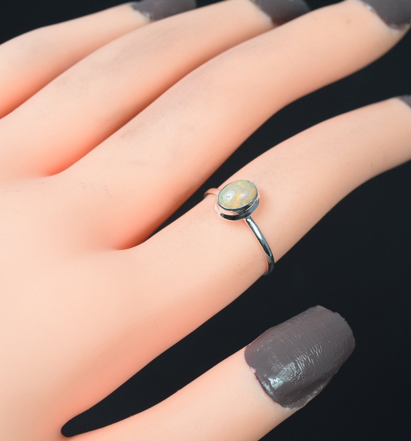 925 Solid Sterling Silver Ethiopian Opal Ring -9 US