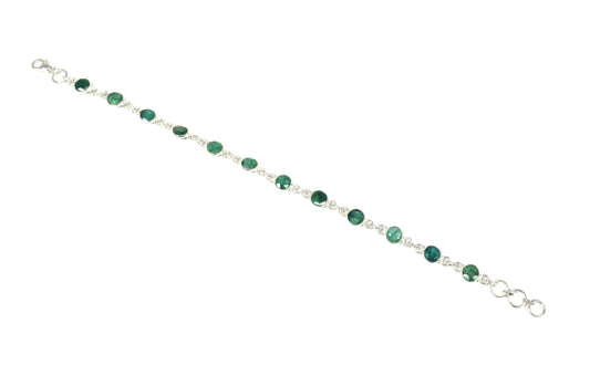 925 Solid Sterling Silver Cut Simulated Emerald HANDMADE BRACELET-7.5 Inch