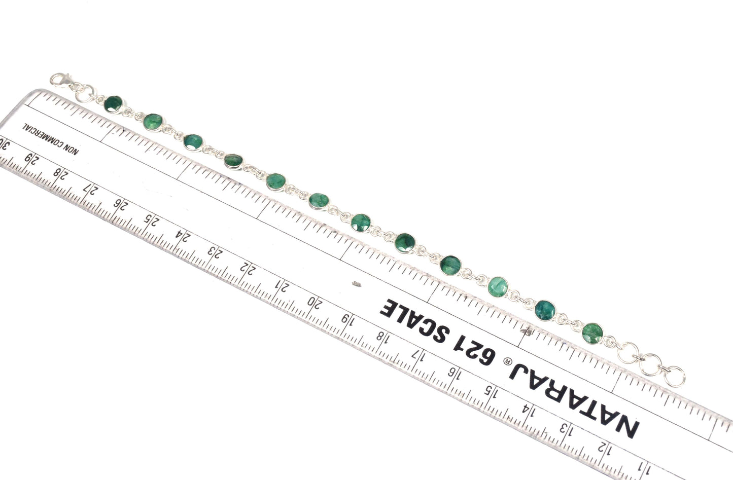 925 Solid Sterling Silver Cut Simulated Emerald HANDMADE BRACELET-7.5 Inch