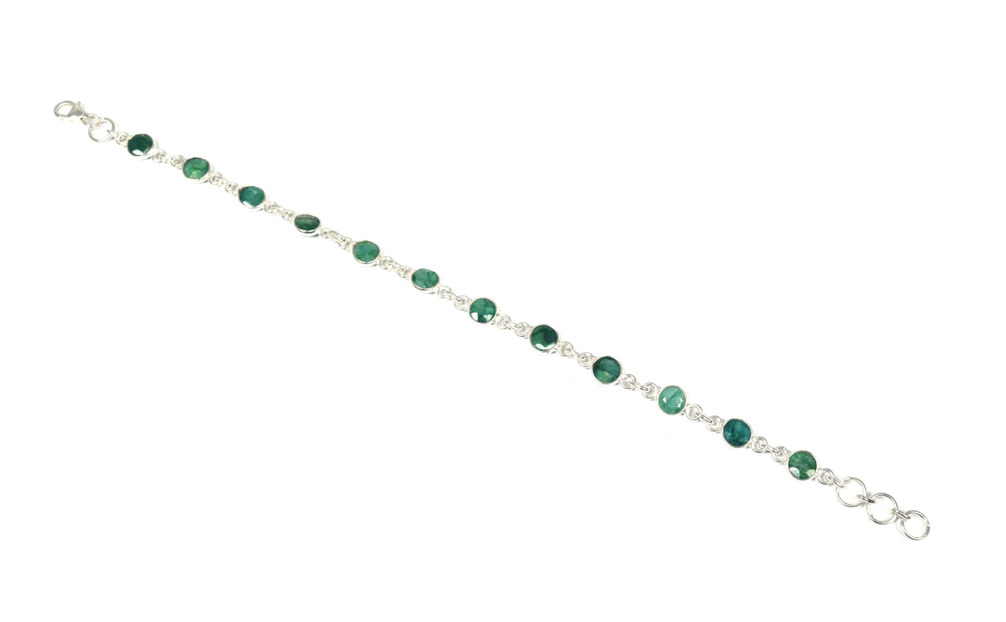 925 Solid Sterling Silver Cut Simulated Emerald HANDMADE BRACELET-7.5 Inch