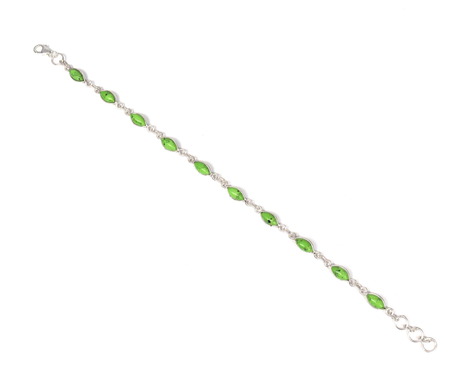 925 Solid Sterling Silver Green Turquoise HANDMADE BRACELET-8 Inch