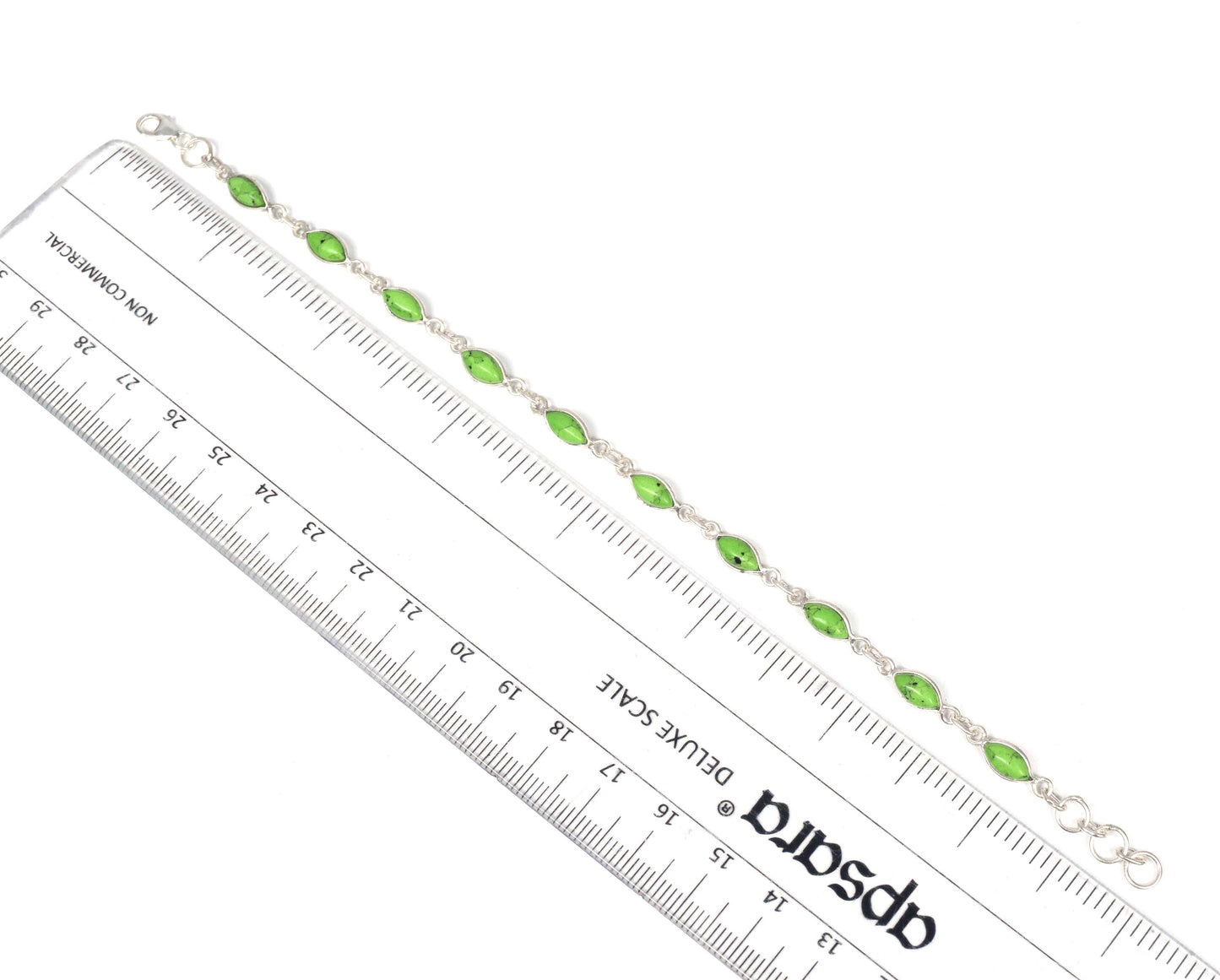 925 Solid Sterling Silver Green Turquoise HANDMADE BRACELET-8 Inch