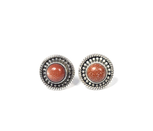 925 Solid Sterling Silver Red Sunstone Stud