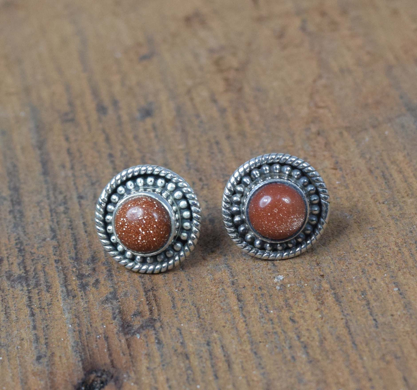 925 Solid Sterling Silver Red Sunstone Stud