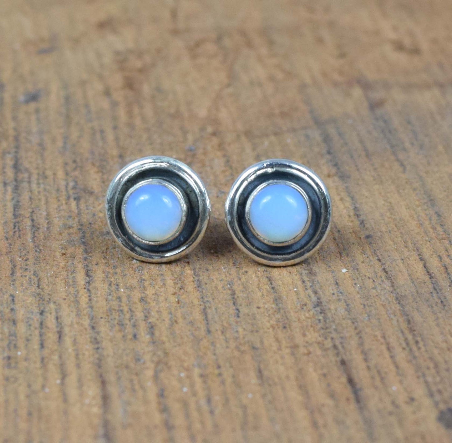 925 Solid Sterling Silver Milky Opalite Stud