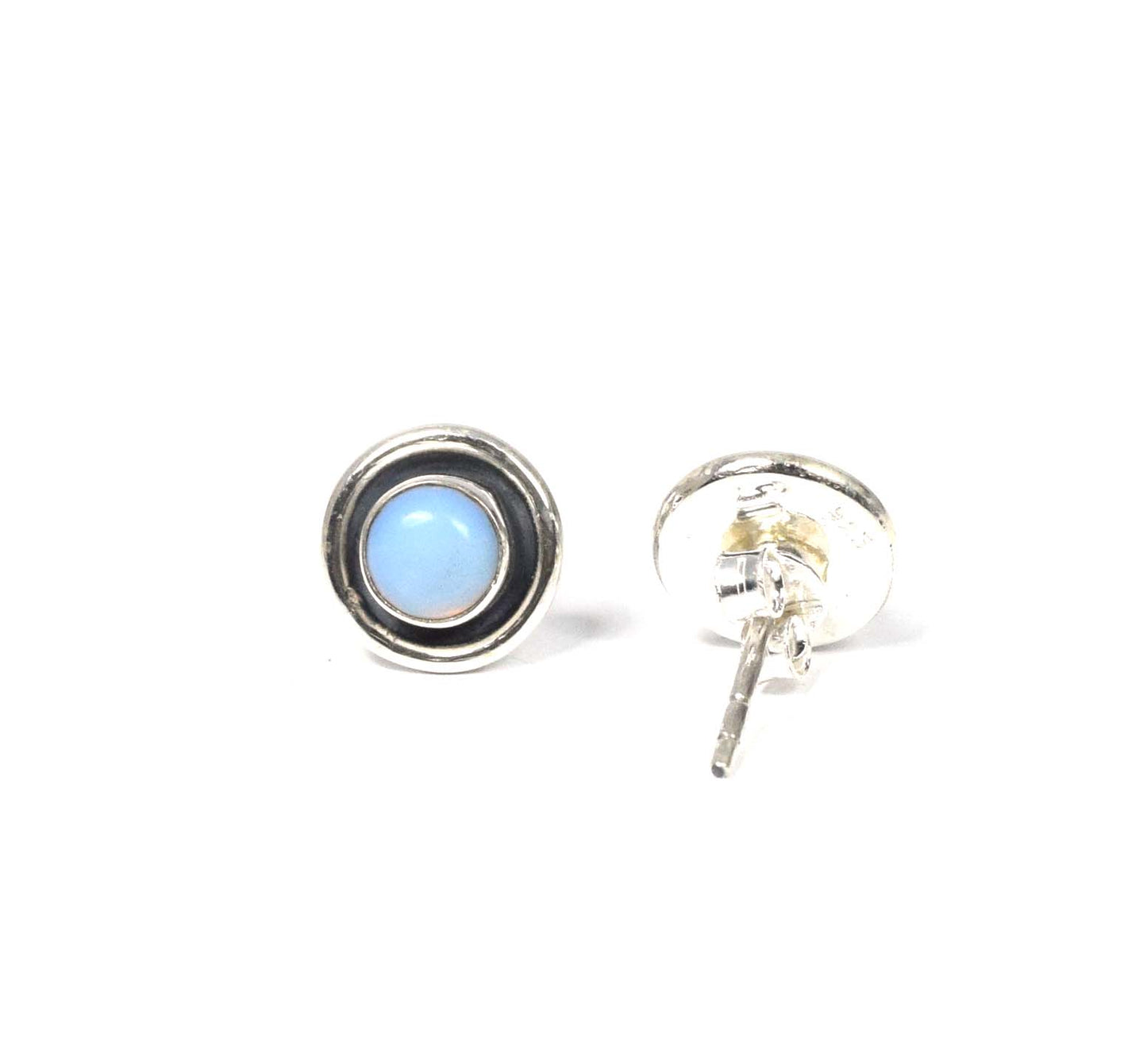 925 Solid Sterling Silver Milky Opalite Stud