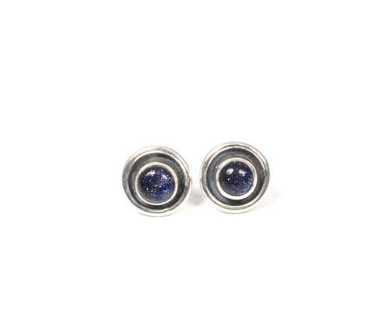 925 Solid Sterling Silver Blue Sunstone Stud