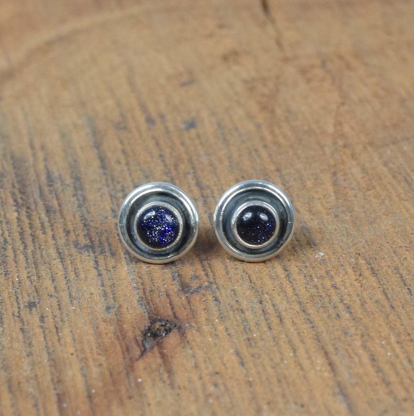 925 Solid Sterling Silver Blue Sunstone Stud
