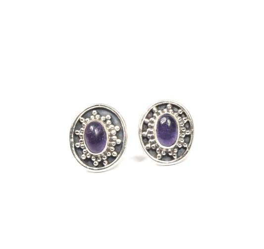 925 Solid Sterling Silver Purple Amethyst Stud