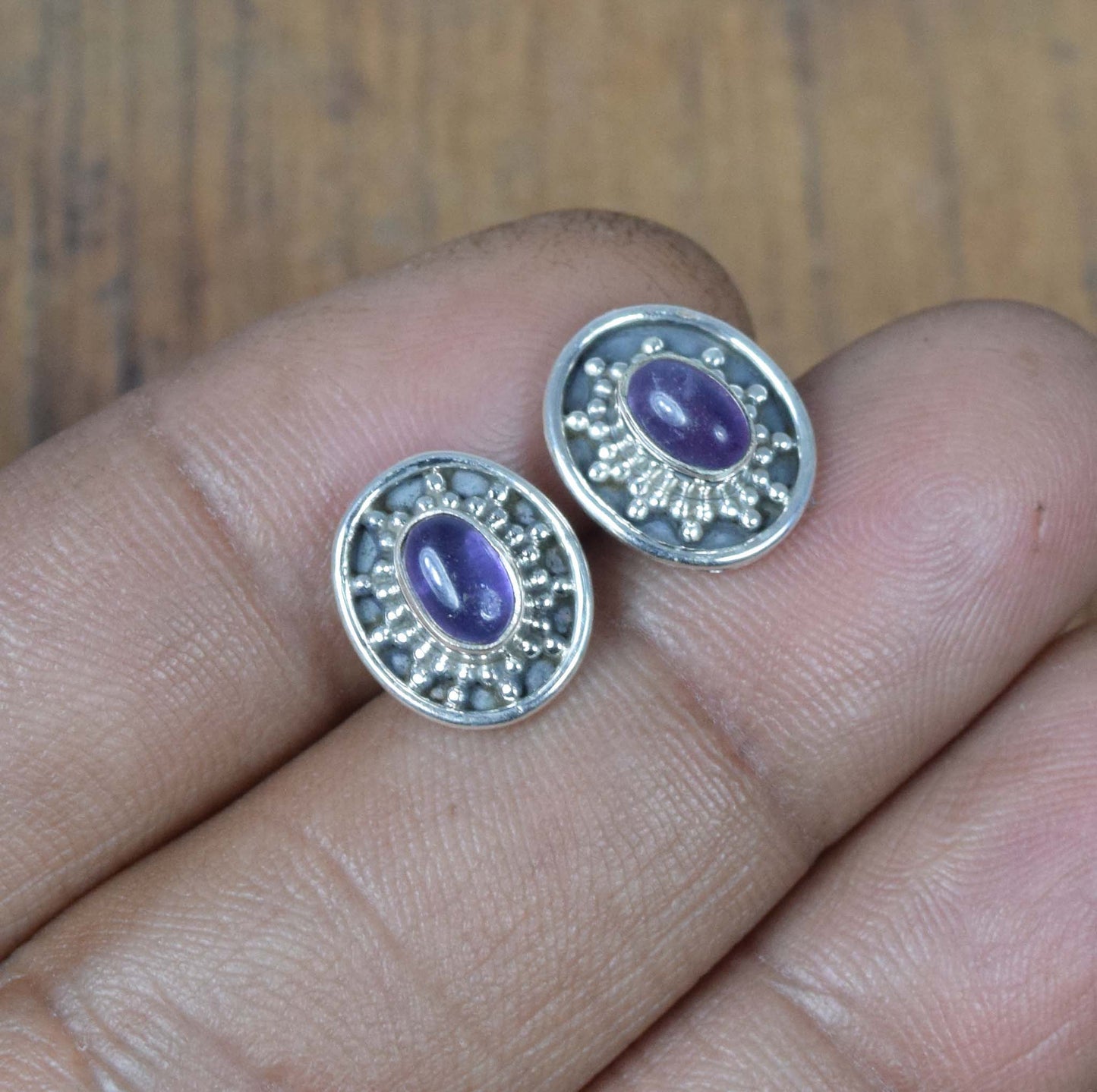 925 Solid Sterling Silver Purple Amethyst Stud