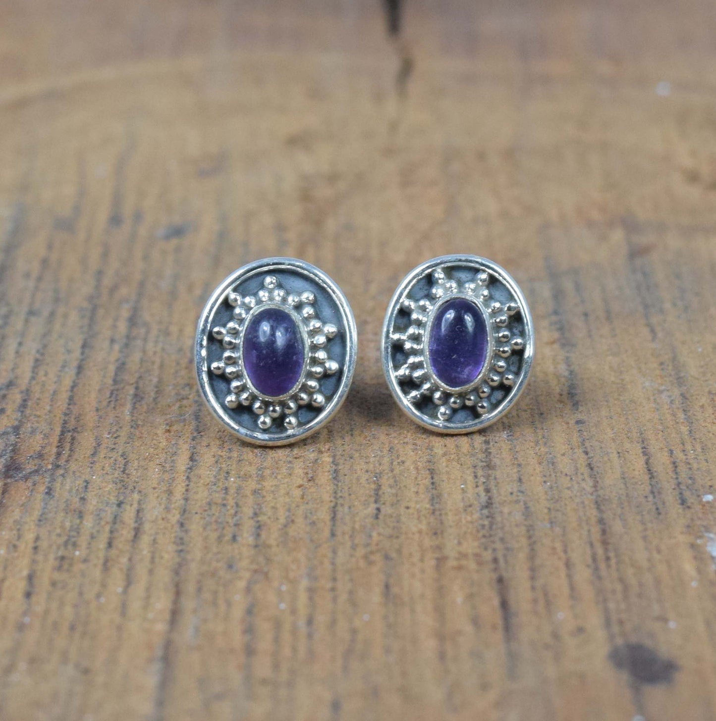 925 Solid Sterling Silver Purple Amethyst Stud