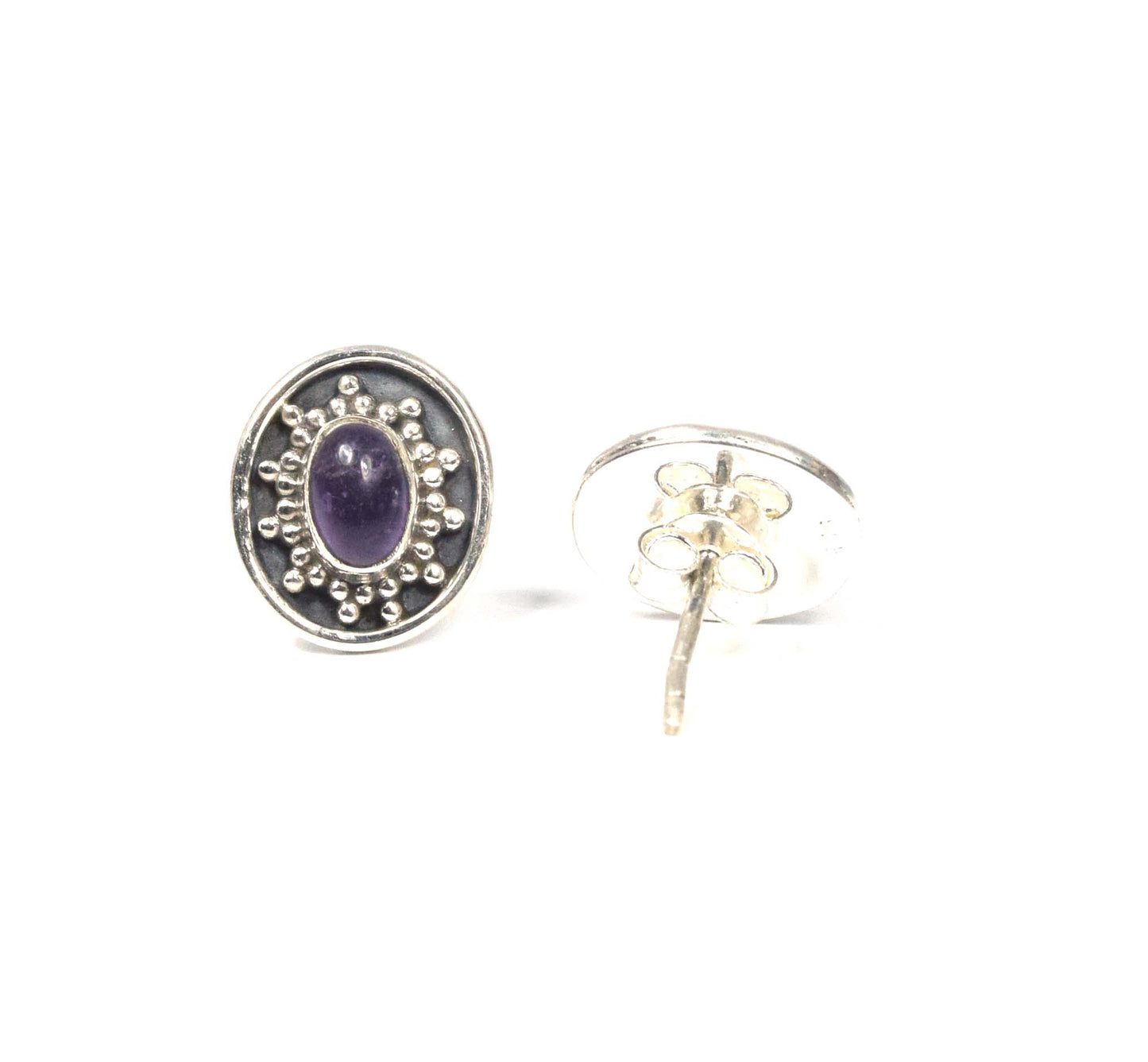 925 Solid Sterling Silver Purple Amethyst Stud