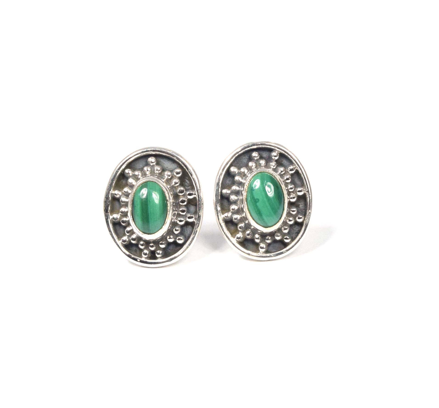 925 Solid Sterling Silver Green Malachite Stud
