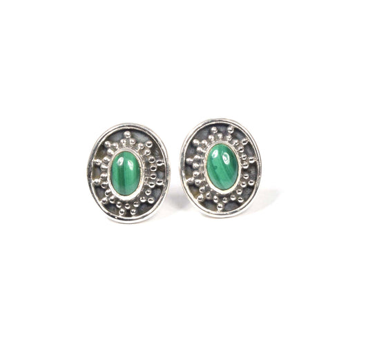 925 Solid Sterling Silver Green Malachite Stud