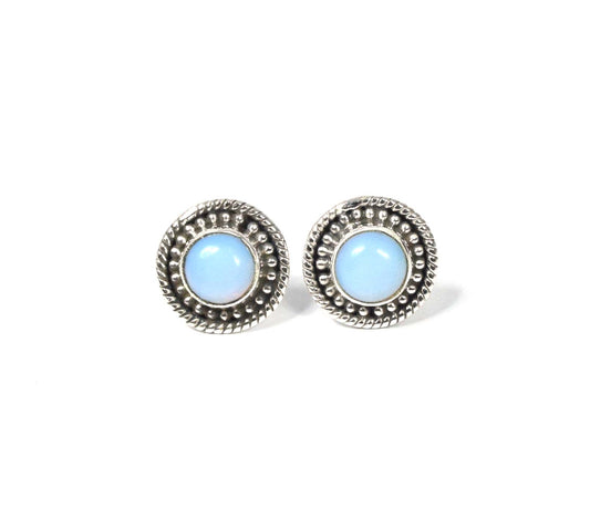 925 Solid Sterling Silver Milky Opalite Stud